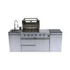 Castelle Flame Stainless Steel Outdoor BBQ Kitchen Island With 46-Inch 4-Burner 85K BTU Grill, Rotisserie Kit, And Cabinets (SAK93192)