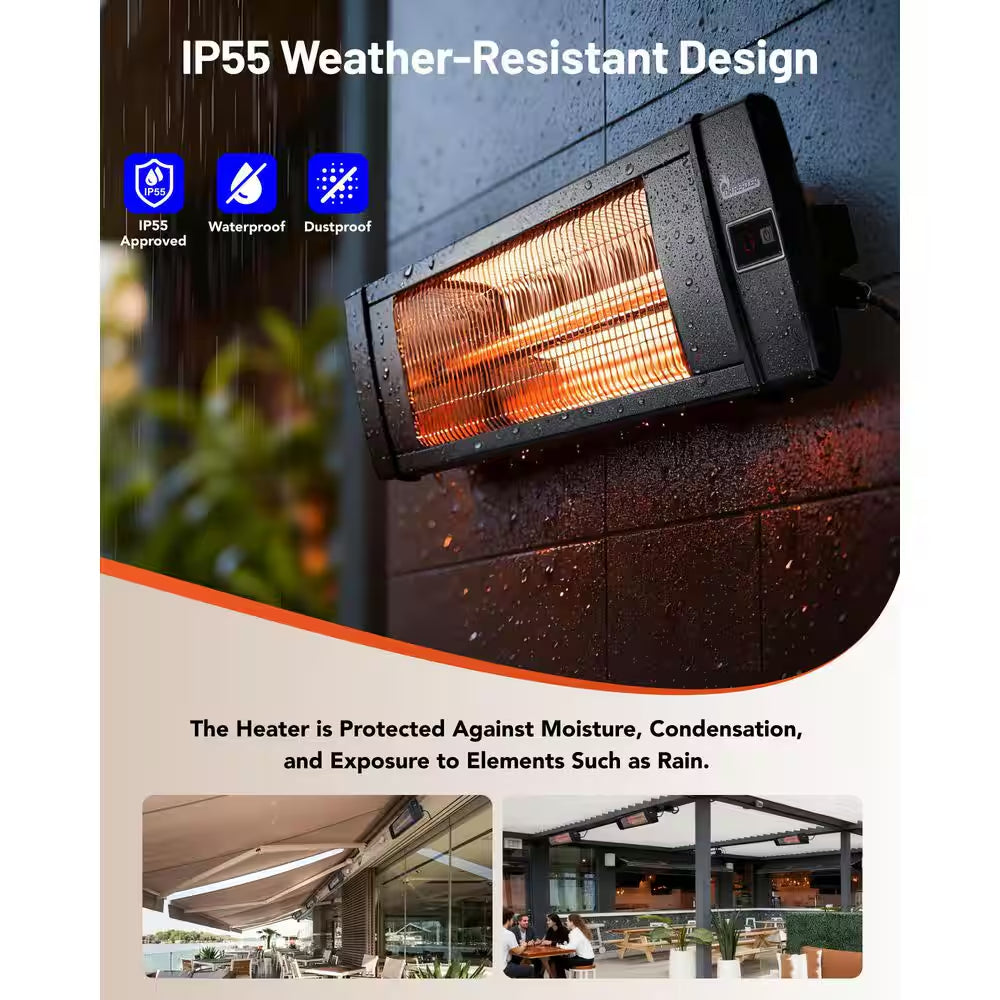 1500-Watt Electric Carbon Infrared Space Heater Indoor Outdoor Patio Garage Wall or Ceiling Mount with Remote, Black