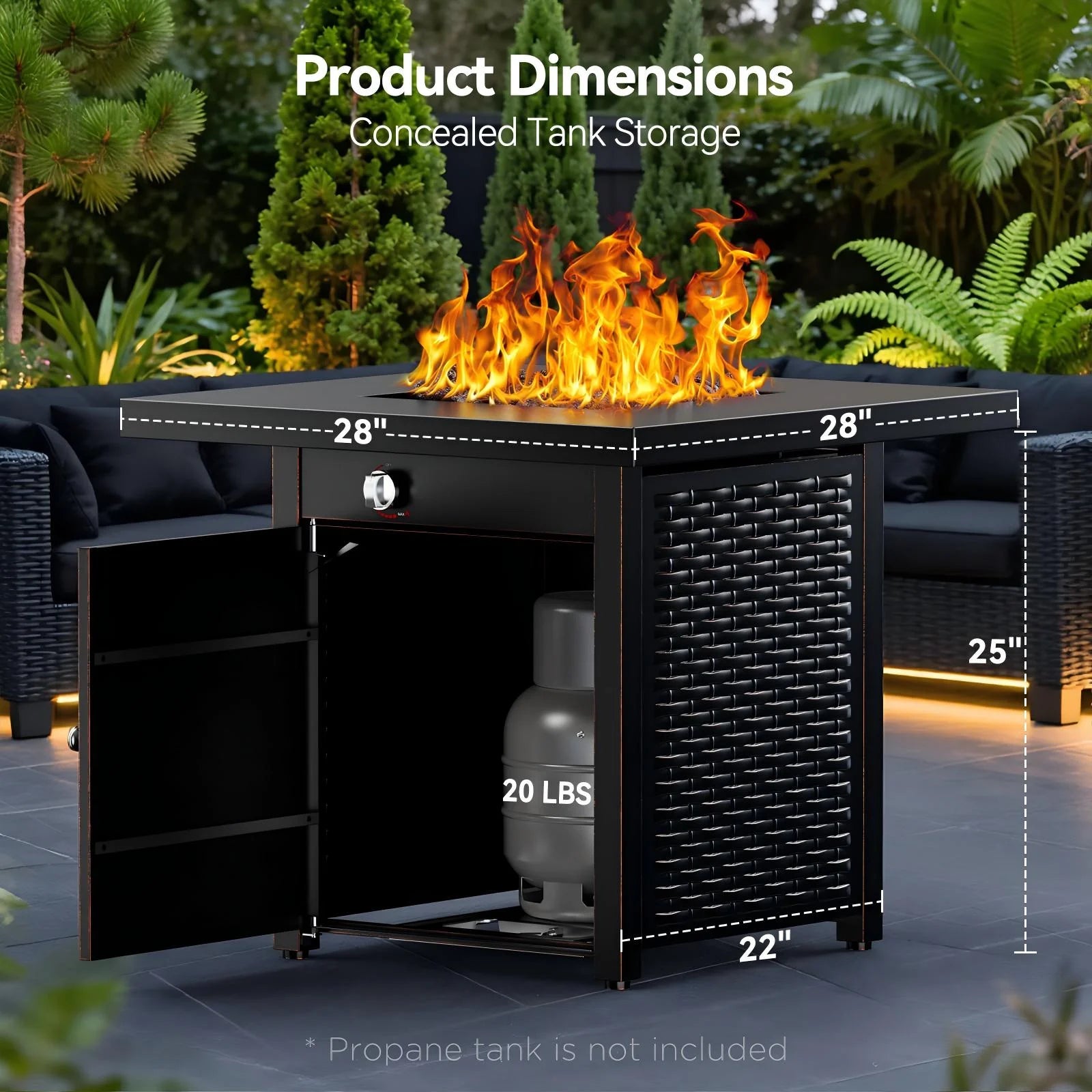 28" Outdoor Propane Fire Pit Table with Lid, 60,000 BTU Gas Fire Pit for Patio Garden Party