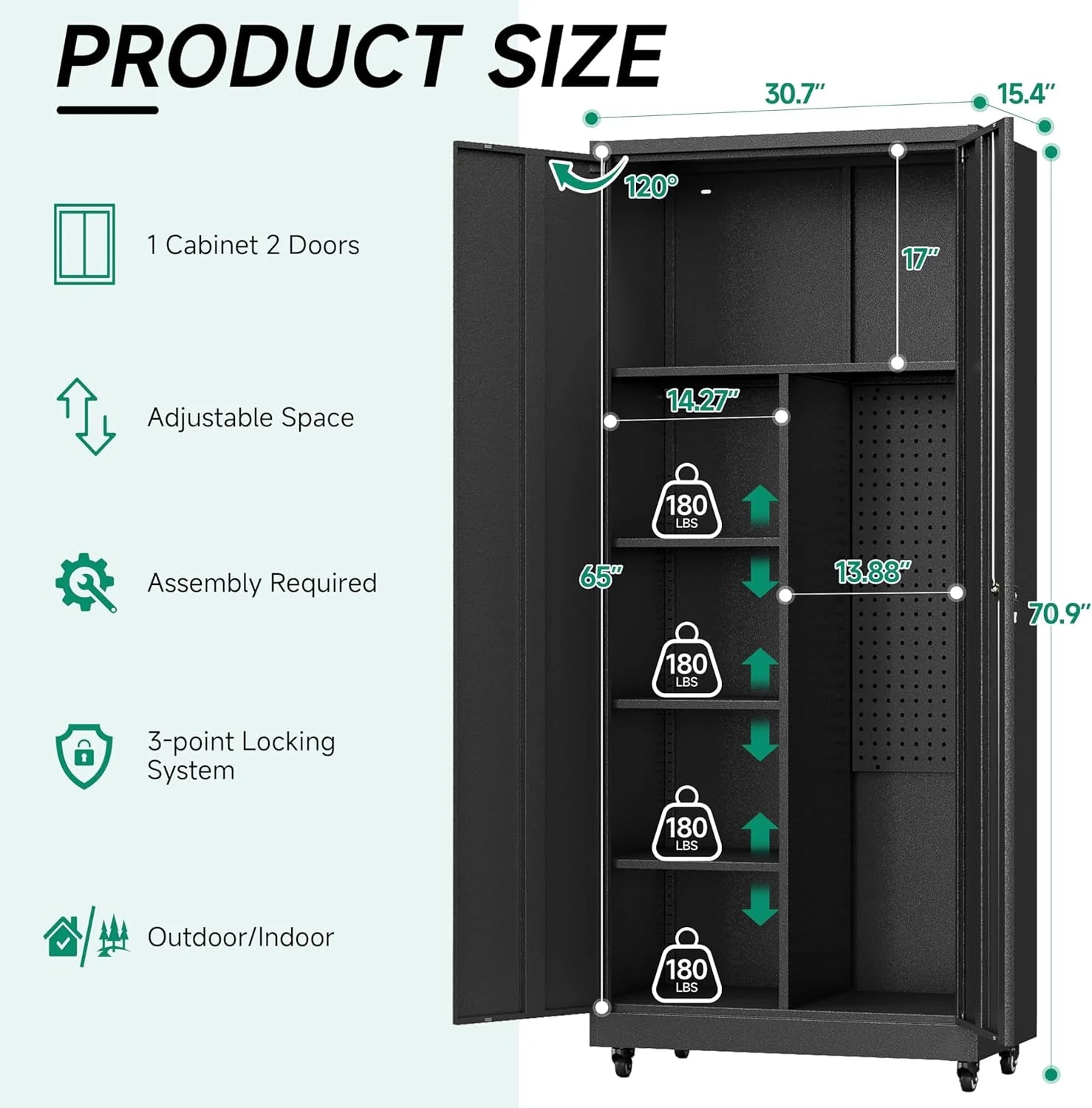 Metal Garage Storage Cabinet with Wheels,Rolling Tool Storage Cabinet with Lock,Steel Locking Cabinet with Locking Doors and Adjustable Shelves,Tall Storage Cabinet for Office Home,Garage,Shop-Black