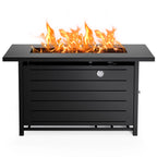 42" Rectangular Gas Fire Pit Table, 60,000 BTU Propane Fire Pits for outside with Lid and Lava Rock