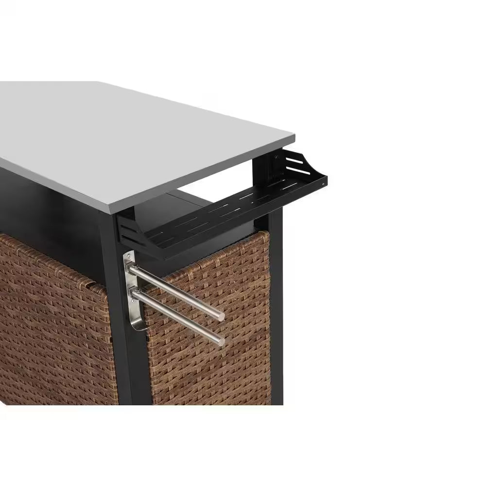 11 Cu. Ft. Steel Outdoor Rolling Cart with Wheels-Patio Bar Cabinet, Storage Drawer, Wine Rack and Towel Holder