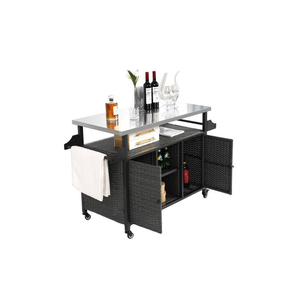 15 Cu. Ft. Metal Outdoor Rolling Bar Cart with Storage, Wheelbarrow Expandable Shelf, Towel Rack, Wine Holder, Wheels