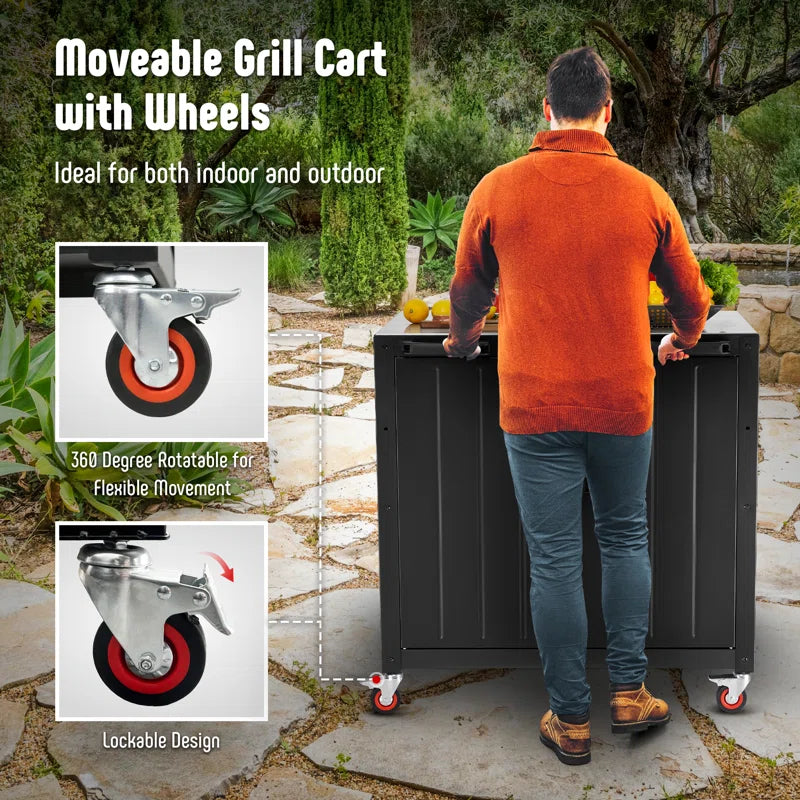 Outdoor Kitchen Series 36" 304 Stainless Steel Freestanding Kitchen Grill Cart with Cabinet