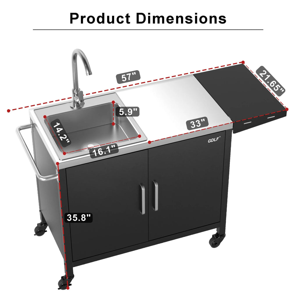 Outdoor Grill Table with Sink,Metal Outdoor Grill Cart, Outdoor Kitchen Island with Stainless Steel Sink