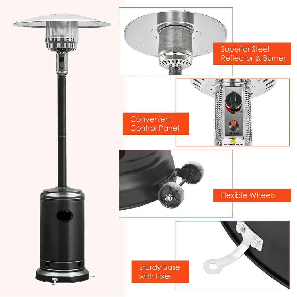 50000 BTU Propane Patio Heater Standing Steel with Wheels Black