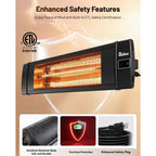 1500-Watt Electric Carbon Infrared Space Heater Indoor Outdoor Patio Garage Wall or Ceiling Mount with Remote, Black
