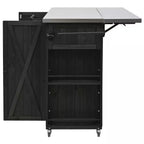 Black Stainless Steel Top 52.25 In. Kitchen Island with Towel and Spice Racks and a Bottle Opener