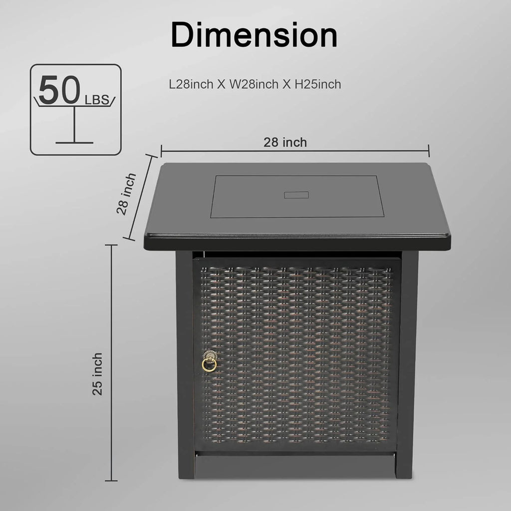 Propane Gas Fire Pit Table with Lid for outside Backyard, Patio 50000 BTU 28 Inch