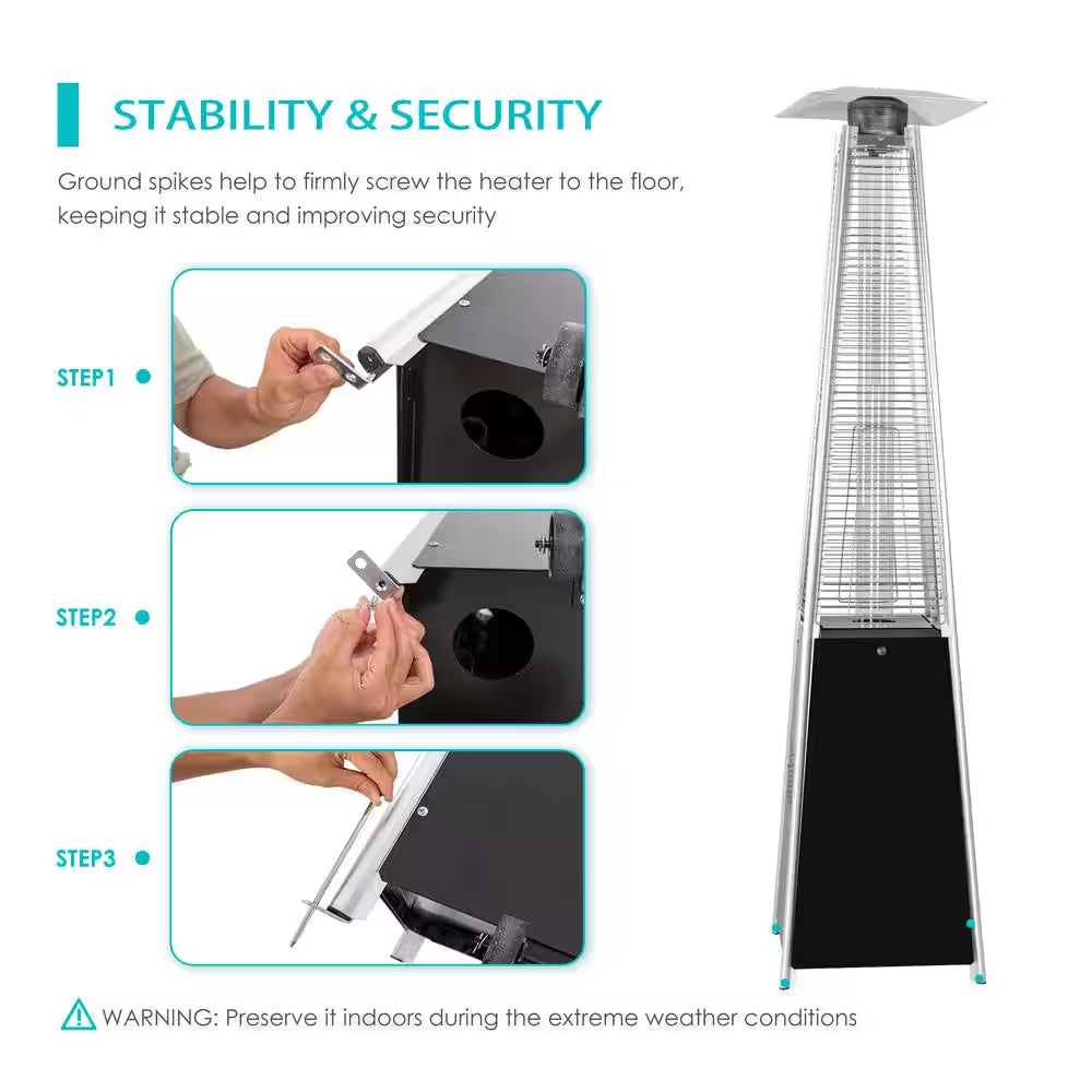 48,000 BTU Quartz Glass Tube Heat-Focusing Black Propane Gas Standing Patio Heater