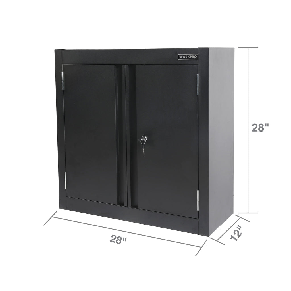28-Inch Wall Garage Storage Cabinet, Adjustable Shelf, Steel, Black