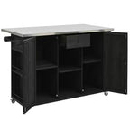 Black Stainless Steel Top 52.25 In. Kitchen Island with Towel and Spice Racks and a Bottle Opener