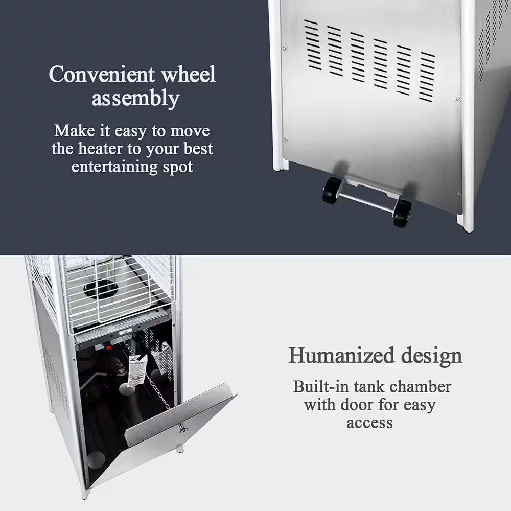 42,000 BTU Stainless Steel Propane Standing Patio Heater