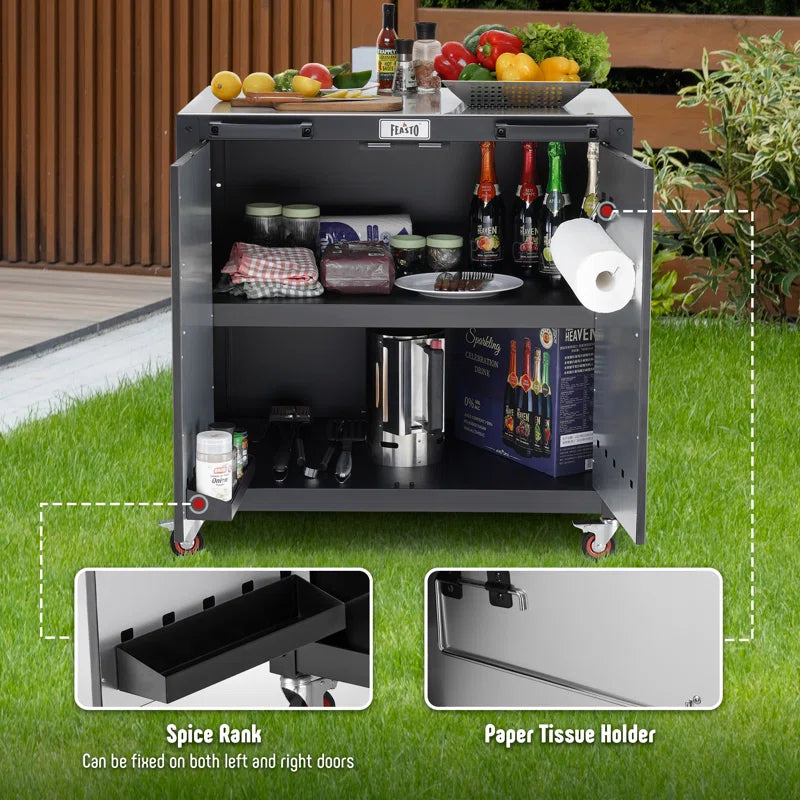 Outdoor Kitchen Series 36" 304 Stainless Steel Freestanding Kitchen Grill Cart with Cabinet