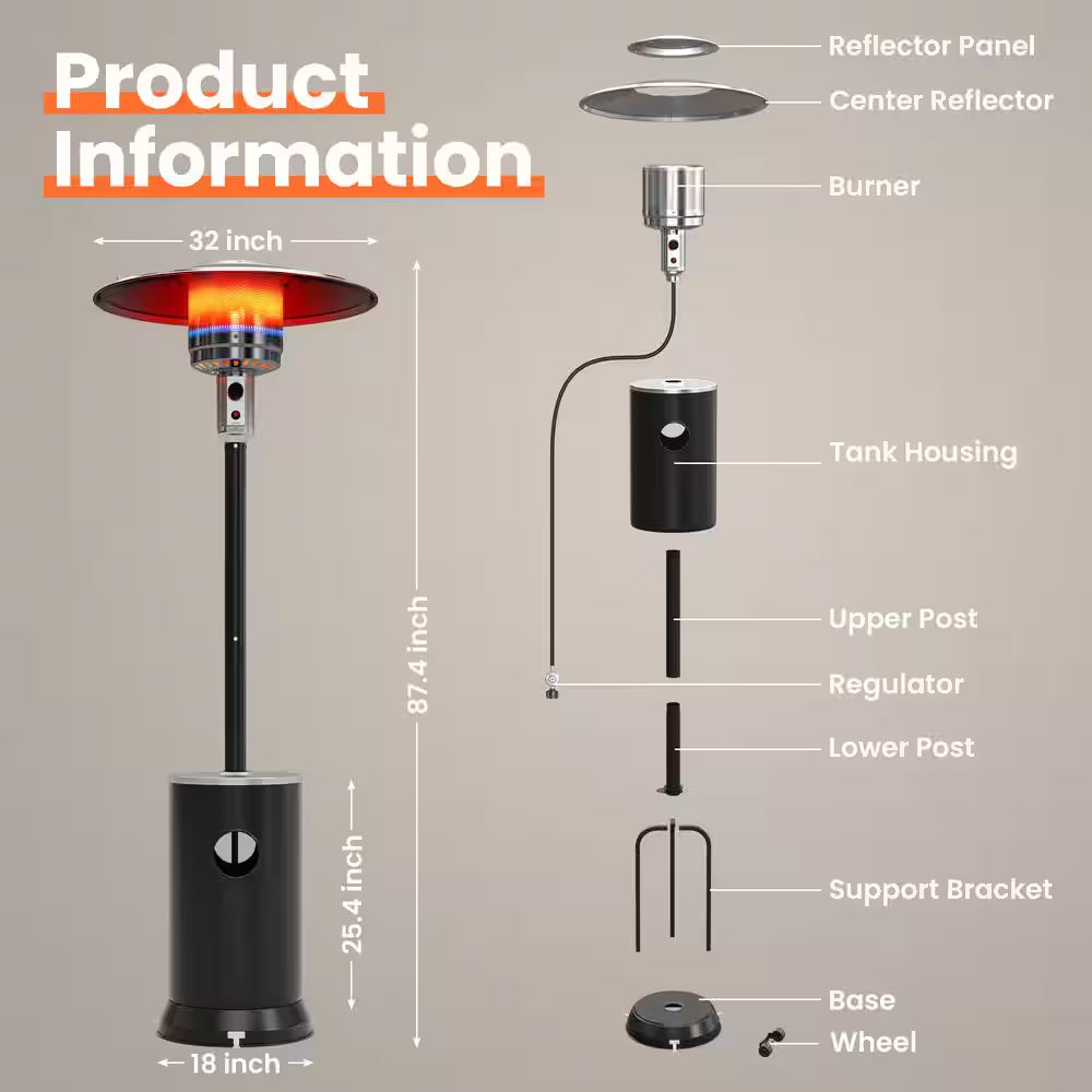 48000 BTU Black Propane Patio Heater with Cover