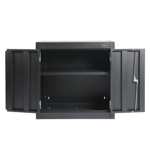 28-Inch Wall Garage Storage Cabinet, Adjustable Shelf, Steel, Black