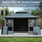 [12X14FT] Large Heavy-Duty All-Season Steel Top Aluminum Double Roof Backyard Gazebo (SAK97284)
