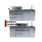 Castelle Flame Outdoor BBQ Kitchen Island With 43-Inch 6-Burner 85K BTU Propane Gas Grill, Rotisserie Kit, And Storage Cabinets (SAK95623)